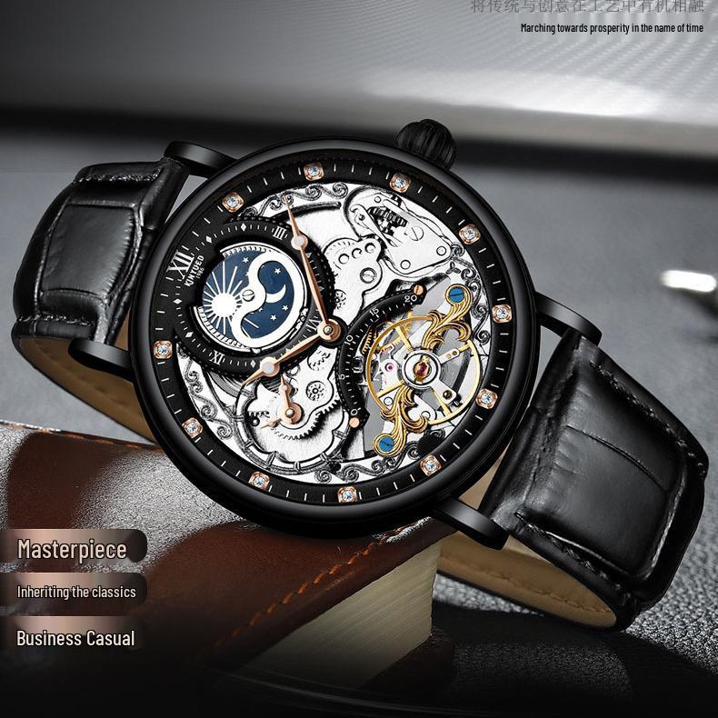 Reloj Mecánico de Negocios para Hombre KINYUED Automático Tourbillon Multifuncional