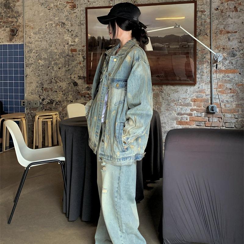 New Arrival: Plus Size Women's Distressed Washed Denim Jacket - Loose Fit, Ripped Style, Spring Collection.