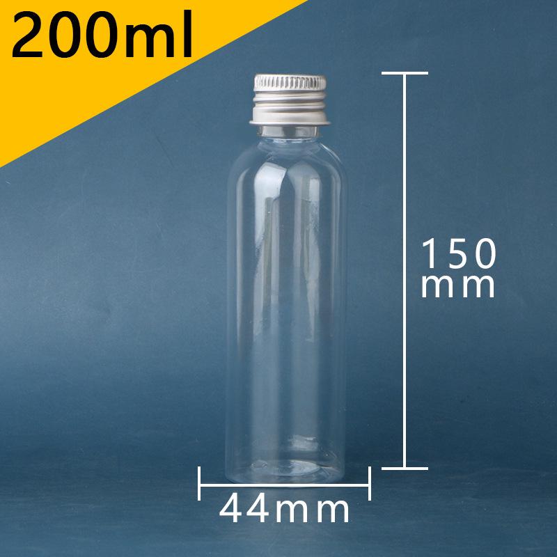 Transparente PET-Flasche mit Aluminiumkappe zur Flüssigkeitsabgabe, 10-100 ml, mit versiegeltem Deckel für Lotionen