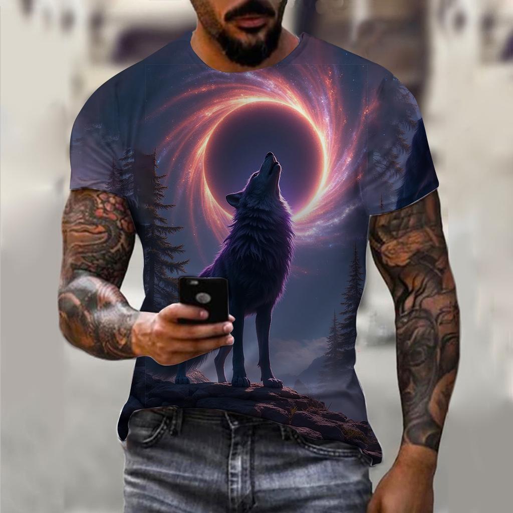 3D Wolfsbestie Aufdruck Herren und Damen Freizeit Kurzarm T-Shirt Rundhals Mode Trend Super Cool Herren Täglich Neue Kleidung