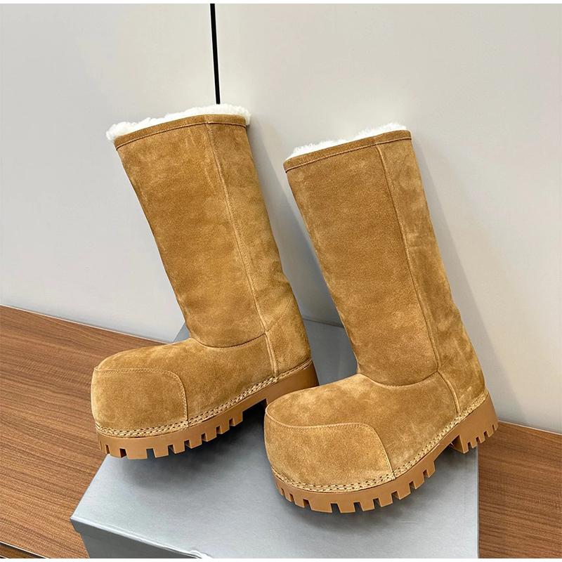 Fashionable Snow Boots Platform Elevating Warm Cotton Shoes Warm Big Head Design Long Boots Ladies All-Over Brown Long Boots