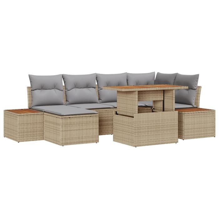 VidaXL Ensemble de salle à manger de jardin 7 pièces avec coussins en poly rotin beige et acacia 3350087