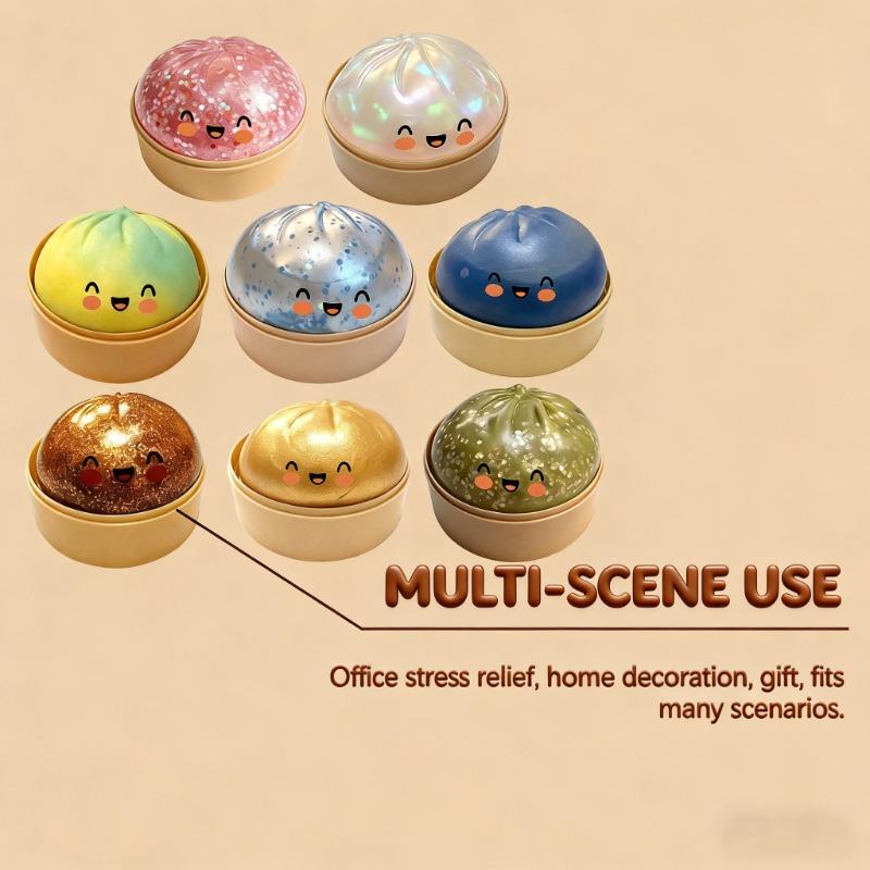 Kawaii-Stressball in Knödelform mit Smiley-Gesicht, einzigartiger Dampfgarer-Sockel, knetebarer Teigball, Geburtstagsgeschenk für Mädchen, Jungen und Erwachsene