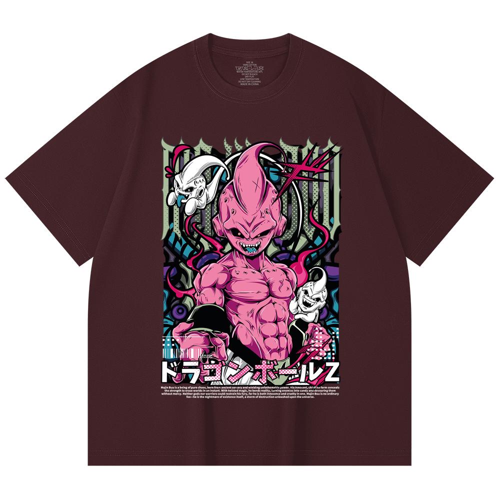 

230 Gsm 100% Cotton Dragon Ball V67 Majin Buu Print Unisex Heavy Cotton T Shirt 2XL вина червоного кольору