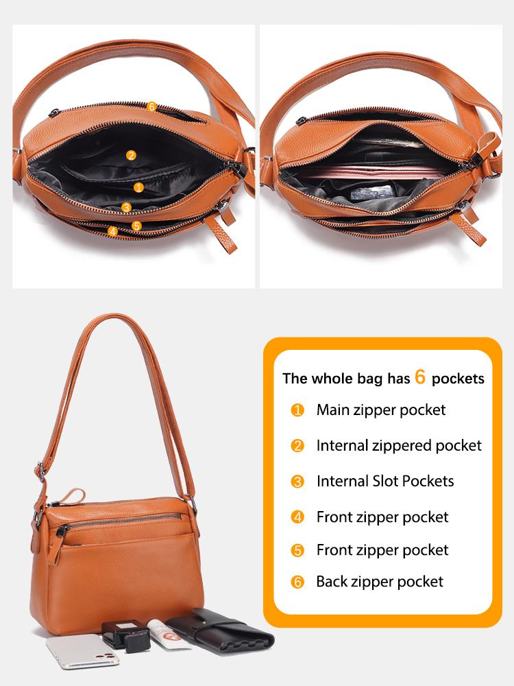 Zency Handbag For Women Genuine Leather Crossbody Multiple Compartments