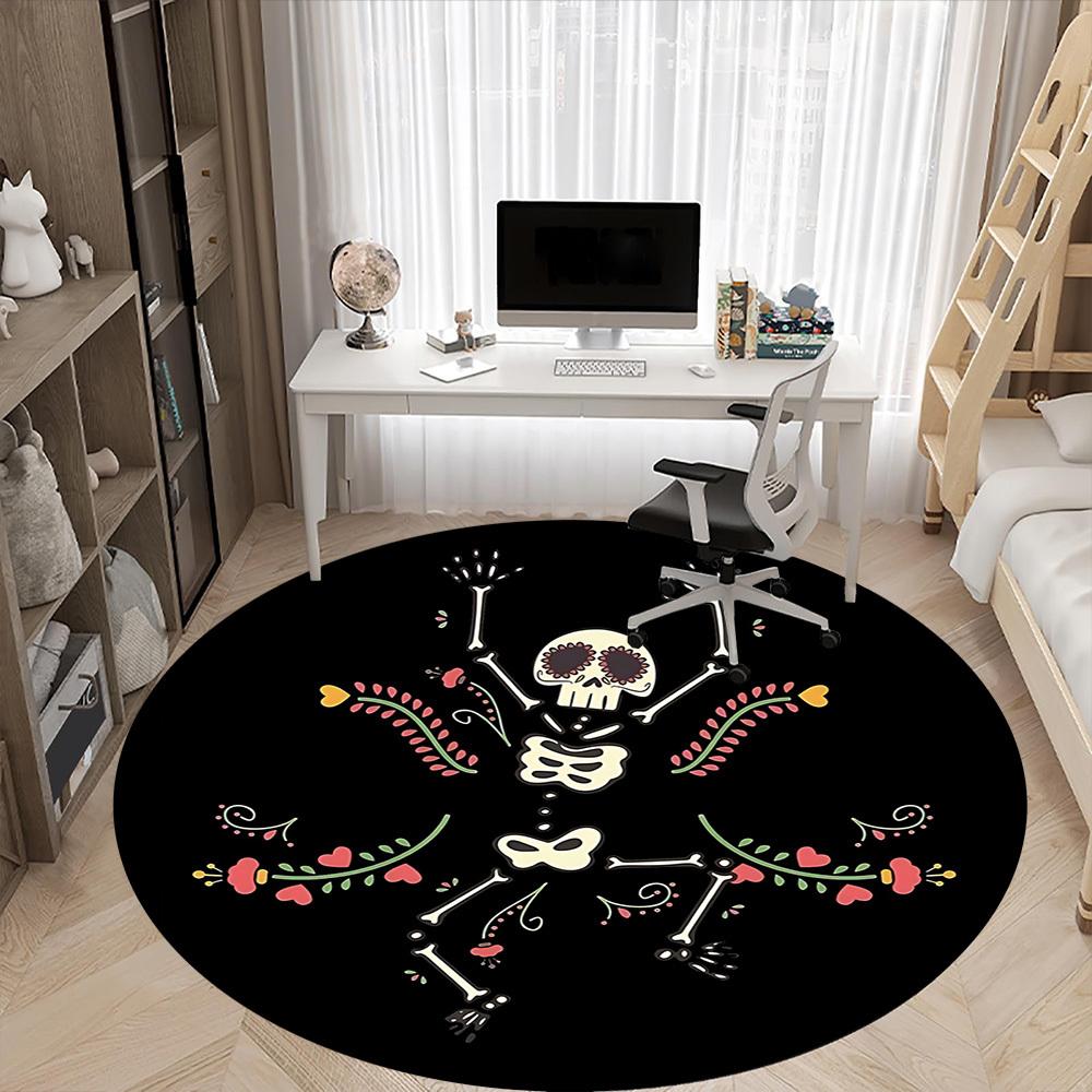 1pc Skeletal Flowers Office Round Area Rug, Mat Suitable For Office, Under Office Chairs Bedroom Living Room Home Decor, Room Deco
