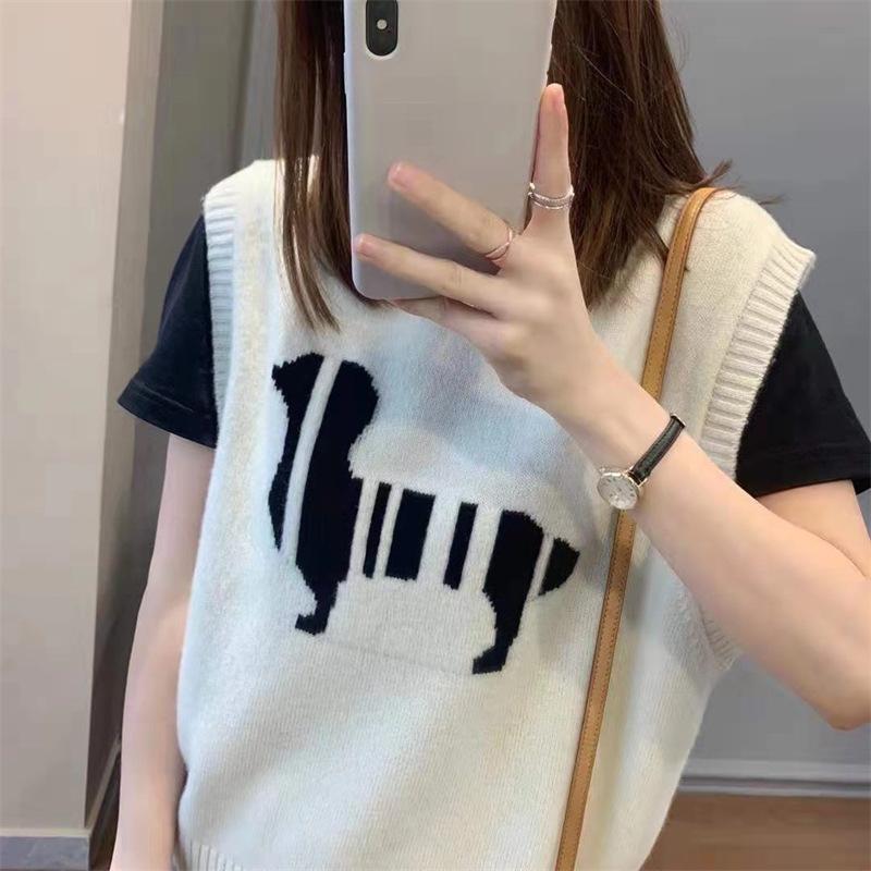 Sleeveless Vest Knitted Outer Vest Women Clothing Autumn New Cartoon Round Neck Pullover Vest Sweater Female Top