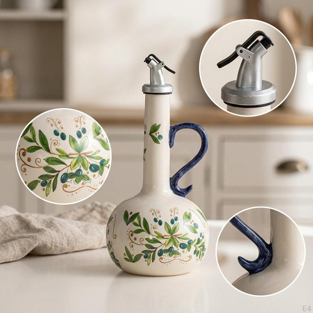 Ceramic Oil Dispenser Bottle, Olive Dispenser, Creative Condiment Bottle with Modern Artistic