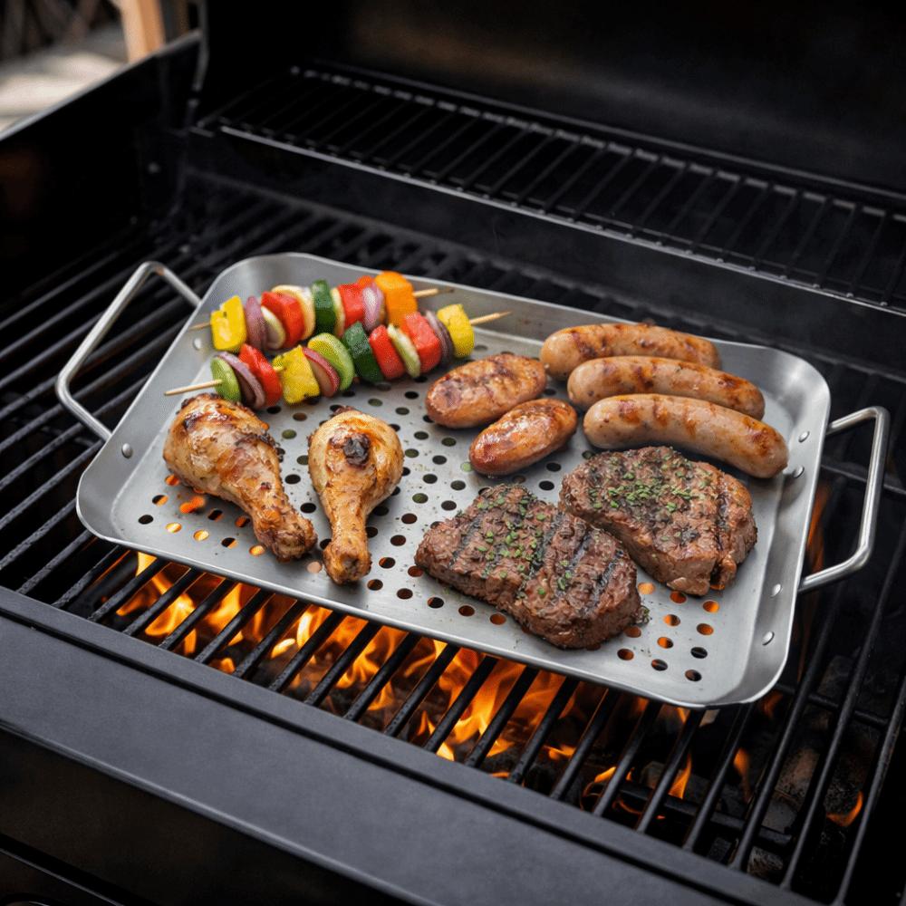 Non-stick Stainless Steel Grilling Tray Double Handle Noodle Strainer  Kitchen Tool