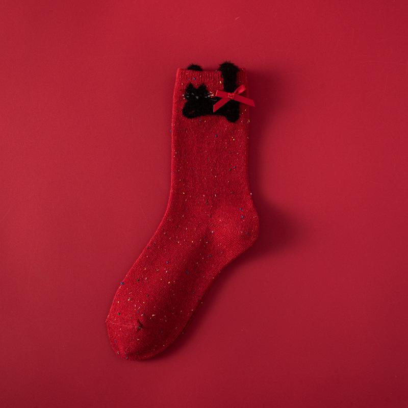 Red Socks Women'S Wool Thickened Warm Ideas Yarn Tube Socks Winter Thick Line Natal Year Big Red Stockings