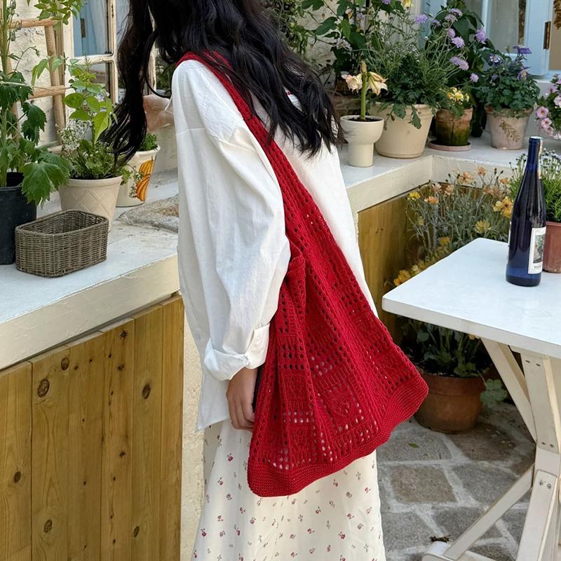 Basit Tığ İşi Tote Çantalar Moda Oyuk Örgü Kadın Çantaları Günlük Kadın Omuz Çantaları Bayan Alışveriş Üst Saplı