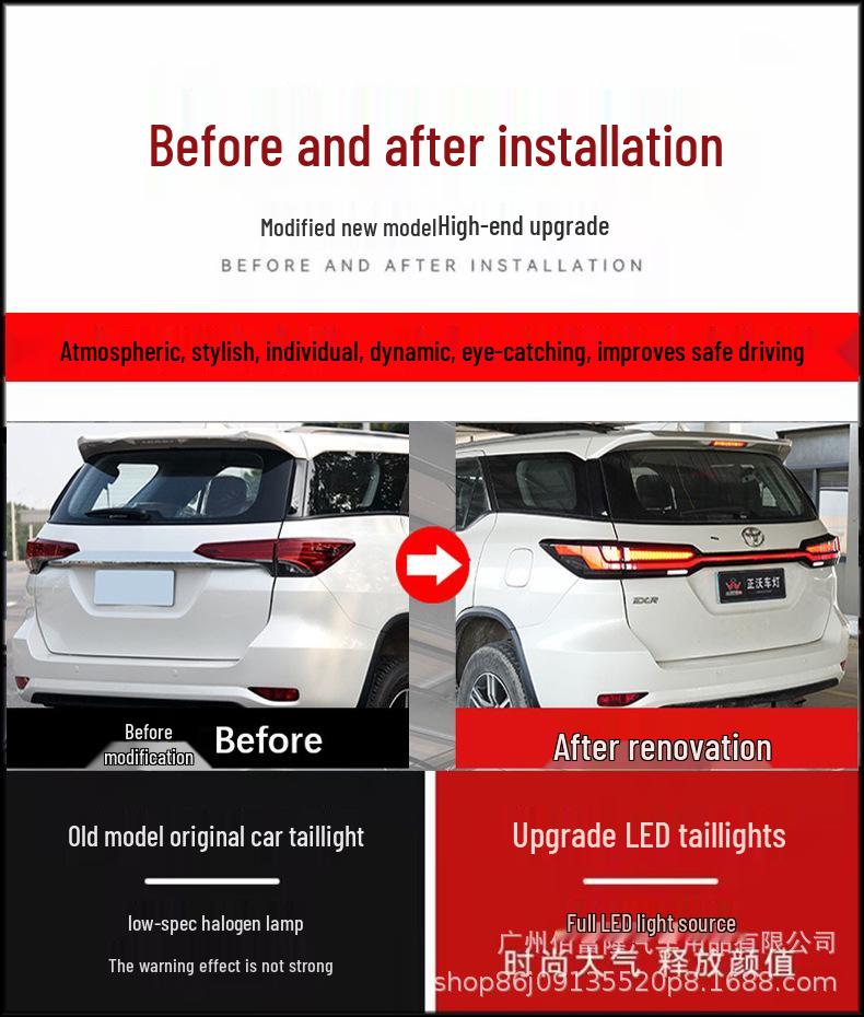 16-23 Toyota Fortuner Sequential Taillight Assembly with Through-Type Rear Lights and Turn Signals