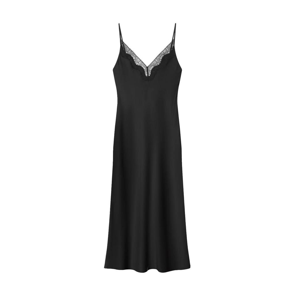 2025 Autumn European & American Style Women's Patchwork Lace V-Neck Open Back Spaghetti Strap Dress