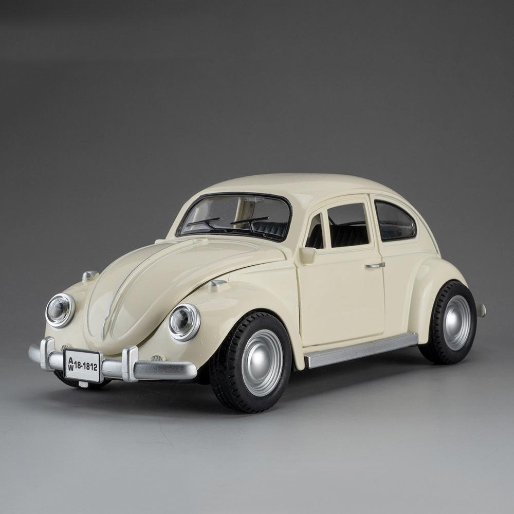 1:18 Mini Beetle 1955 Model Toy Cars Alloy Diecast Pull Back 4 Doors Opened Sound Light Simulation Vehicle Toys for Kids Gifts