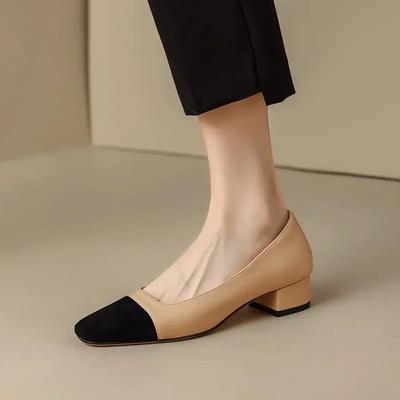 Fashion New Leather Shoes Women's High-heeled Single Shoes Thick-heeled Office Work Shoes Simple Wear-resistant High-heeled Formal Shoes