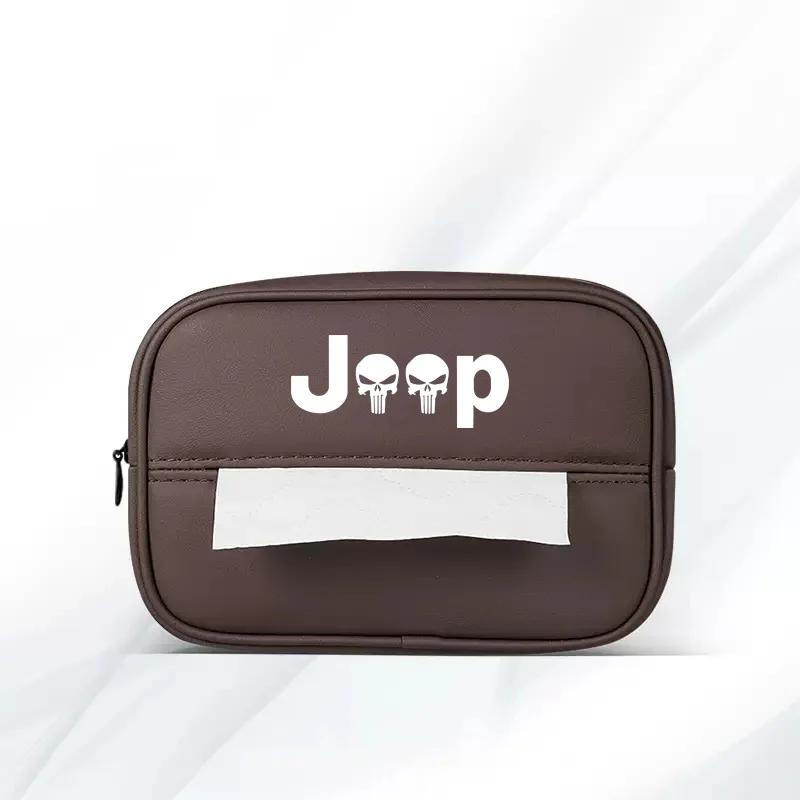 For Jeep PU Leather Car Tissue Box Armrest Paper Towel Storage Bag For Jeep Grand Cherokee Wrangler JK Gladiator Compass Rene