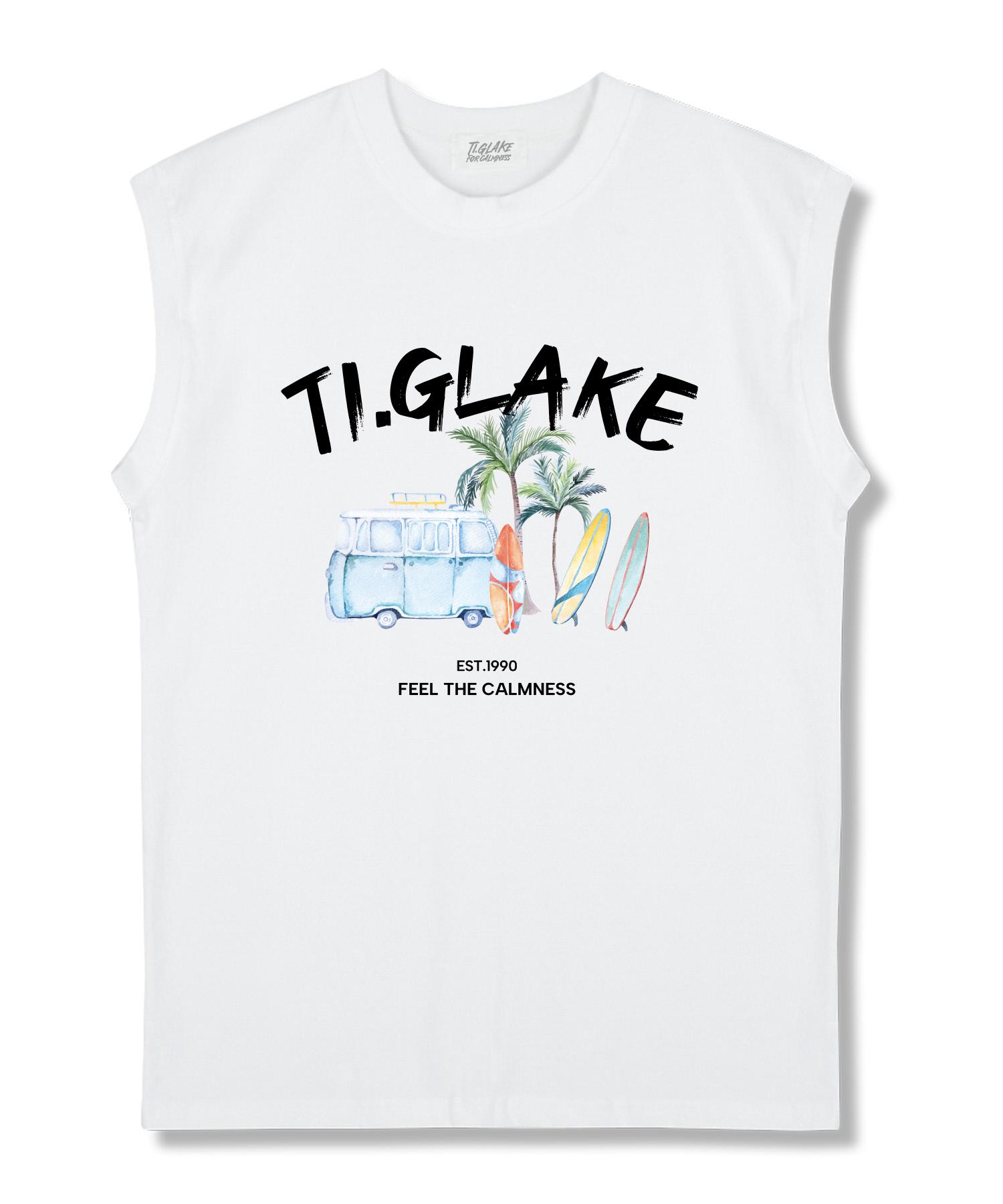 Tee Glake Vacation Car Oversized Sleeveless T-Shirt White L