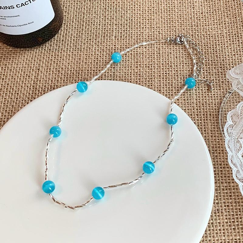 Summer dopamine stained glass crystal beaded necklace collarbone chain design sense niche item decoration