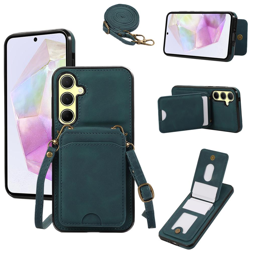 For Samsung Galaxy A56 5G Case Card Holder Kickstand Leather + TPU Phone Cover with Shoulder Strap