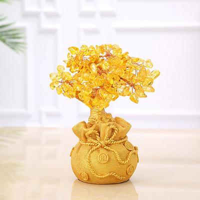 Glücksbaum, Reichtum, gelber Kristallbaum, natürlicher Geldbaum, Ornamente im Bonsai-Stil, Reichtum, Glück, Feng-Shui-Ornamente, Kunsthandwerk