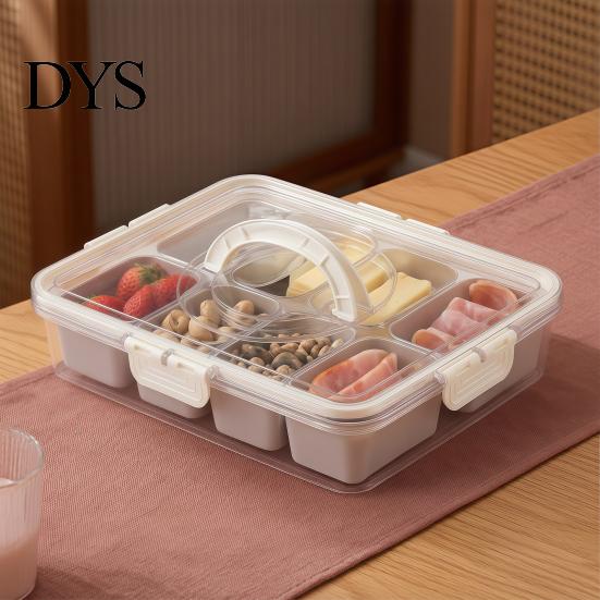 Compartment Snack Box for Office Lunch Snackle Container, Stainless Steel Divided Serving Tray with Lid & Handle, 8 Large Compartments Fruit