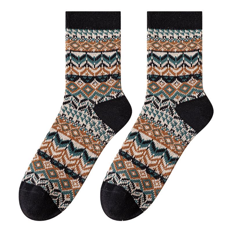 

Мужские носки в стиле Fair Isle на весну: Ретро этнический стиль, Хлопок, Идеально с Dr. Мартенсы и Биркенштоки Black