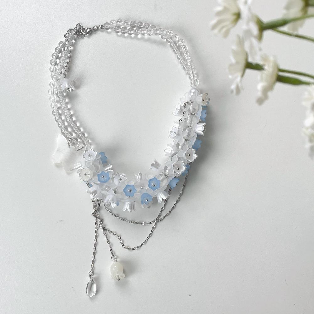 

Butterfly Lilies of The Valley Chain Choker Acrylic May Bells Pendant Necklace Girls