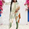 Women Plus Size Abstract Printed Two Piece Set Round Neck Long Sleeve Layered Top And Long Pants