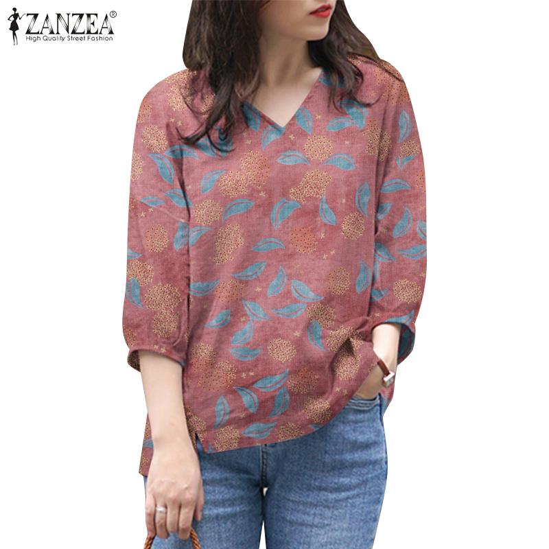 

ZANZEA Женская повседневная летняя блузка с v-образным вырезом и рукавами 3/4