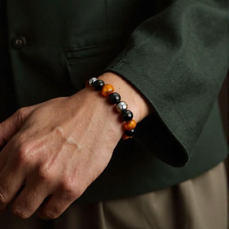 Unisex Adjustable Tigers Eye Obsidians Bracelet Handmade Stretchable Stone Bead Jewelry