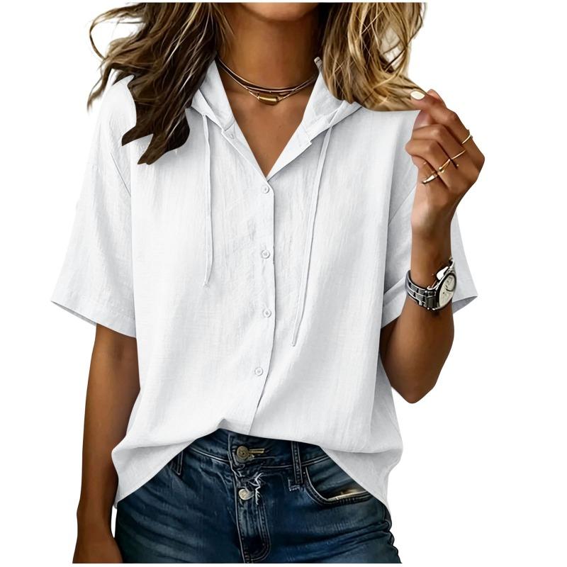 BITCED Women's Fashion Casual Solid Color Print Short Sleeve Blouses & Shirts