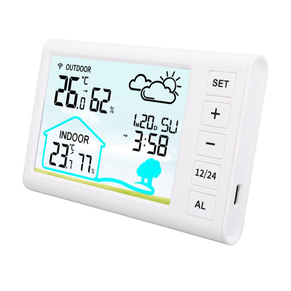Hava Durumu Tahmini Saati Çok Fonksiyonlu 12S 24S Kablosuz İç Mekan Dış Mekan Termometresi Higrometre için