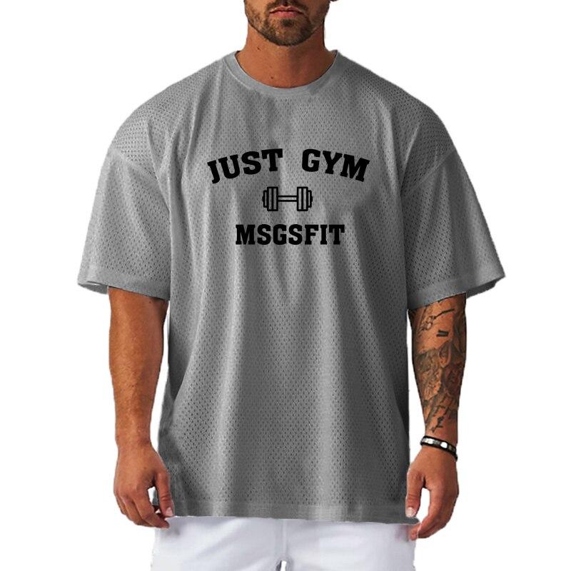 Muscleguys Summer Running Outdoor Tranning Men's Gym Clothes Hollow Breathable Fitness T-shirt Round Neck Creative Printing Top