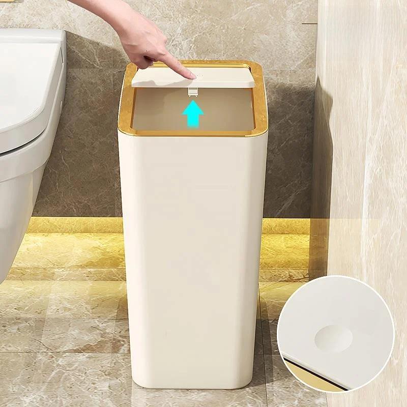 Small Thickened Capacity Bin Bedroom Toilet Trash Can with Lid Simple Design Dormitory Garbage Can Long Tub Shape Press Open