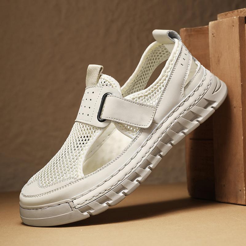 Fashion Senior Men Hand Sewn Thread Sandals Male Leather Mesh Stitching Summer Men Beach Sandals Fashion Outdoor Casual Sneakers Sandals