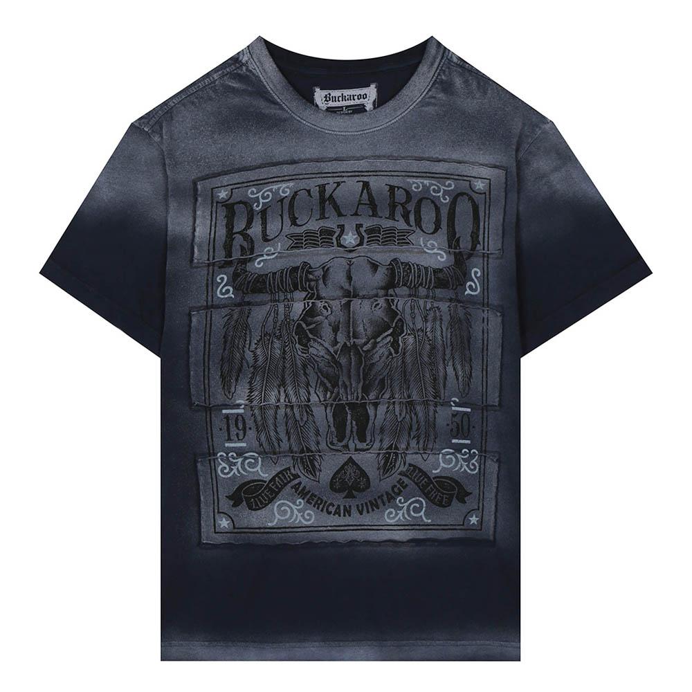 Burkeru Single Vintage Square Applique Short Sleeve T-Shirt Dark Blue Dark Blue_M