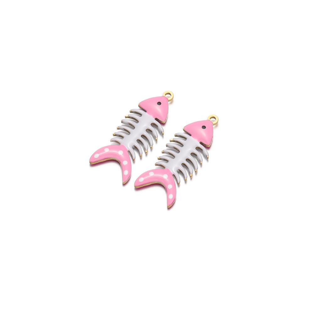 5Pcs Gold Stainless Steel Enamel Fish Bone Charms for DIY Jewelry Women Bracelet Necklace Findings Earrings Pendant Making