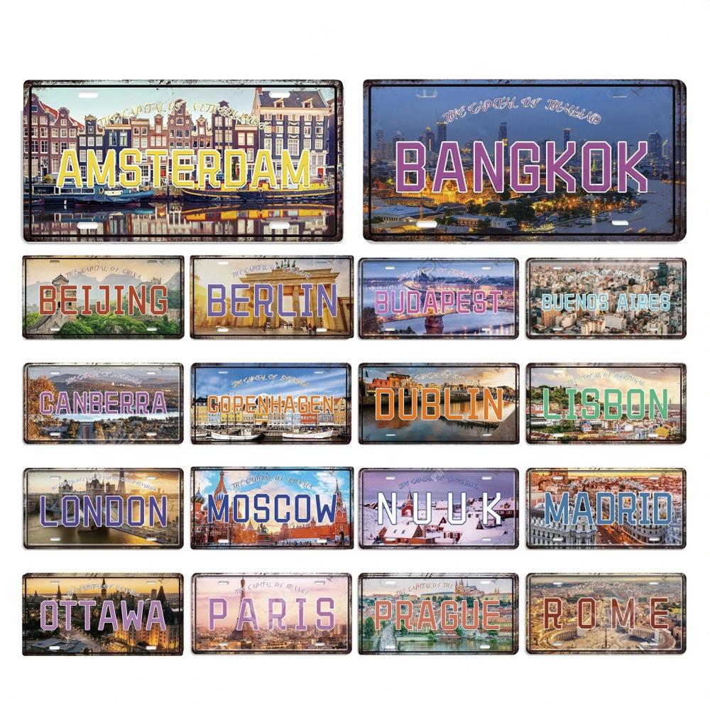 Hauptstadt Kennzeichen Metallposter Schilder Wanddeko Plakette Metall Vintage Blechschild für Restaurant Bar