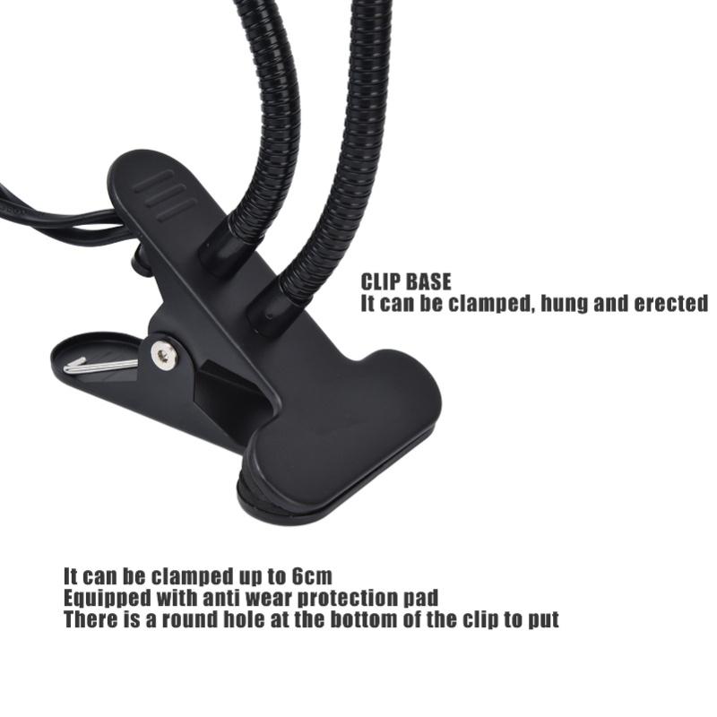 Table Lamp Holder E27/E26 Black Double Headed 360 Degree Adjustable Durable Material Clip Lamp Holder 100-240VUS Plug