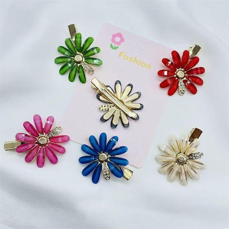2PCS Fashionable Diamond Hair Clip Colorful Petal Hair Accessories Women's Side Duckbill Clip Hair Fringe Stylish Hairpins