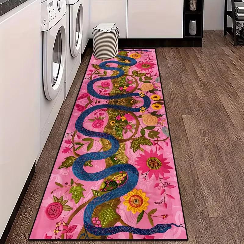 Tapis de Bain Patchwork Vintage Multicolore Rouge Bleu Beige Marron Motif Floral Géométrique Antidérapant Tapis de Sol de Salle de Bain Tendance