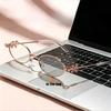 New Trendy Oval Frame Diamond Photochromic Myopia Glasses Fashion Anti Blue Light High-definition Ultra Light Near Sight Glasses