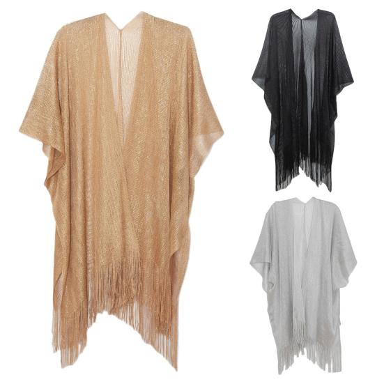 Półrękaw Jednolity Kolor Damski Szal Otwarty Przód Frędzel Krem Przeciwsłoneczny Letni Cienki Szal Zakrywający Bikini Odzież Plażowa