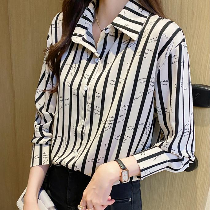 

2025 Spring Chic Slimming Black & White Striped Shirt XL