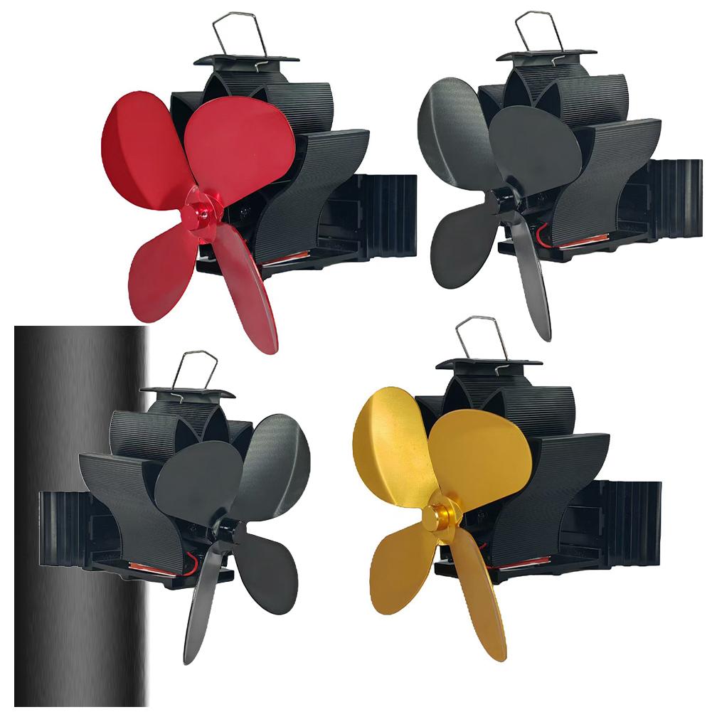 1 ks krbového ventilátoru se čtyřmi lopatkami, svorka krbového ventilátoru, efektivní svorka ve tvaru lotosu, krbový ventilátor, zlepšení distribuce tepla, díly pro krby