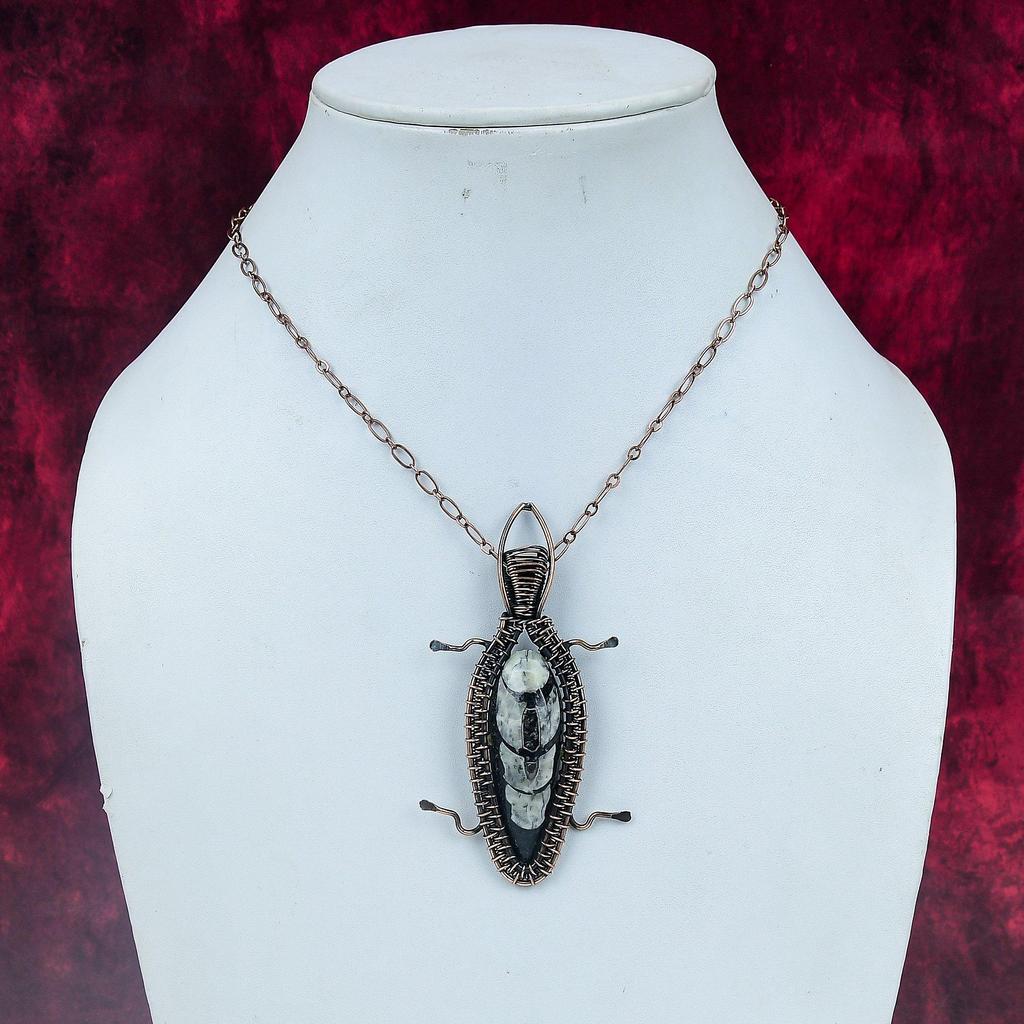 Orthoceras Fossil Pendant Copper Wire Wrapped Handmade Jewelry Gemstone Pendant
