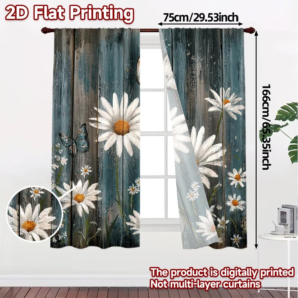 2pcs, 2D FLAT PRINTING Curtains (Without Rod) Butterfly Blooms(1) Fashionable Popular Curtains Versatile Polyester Curtains