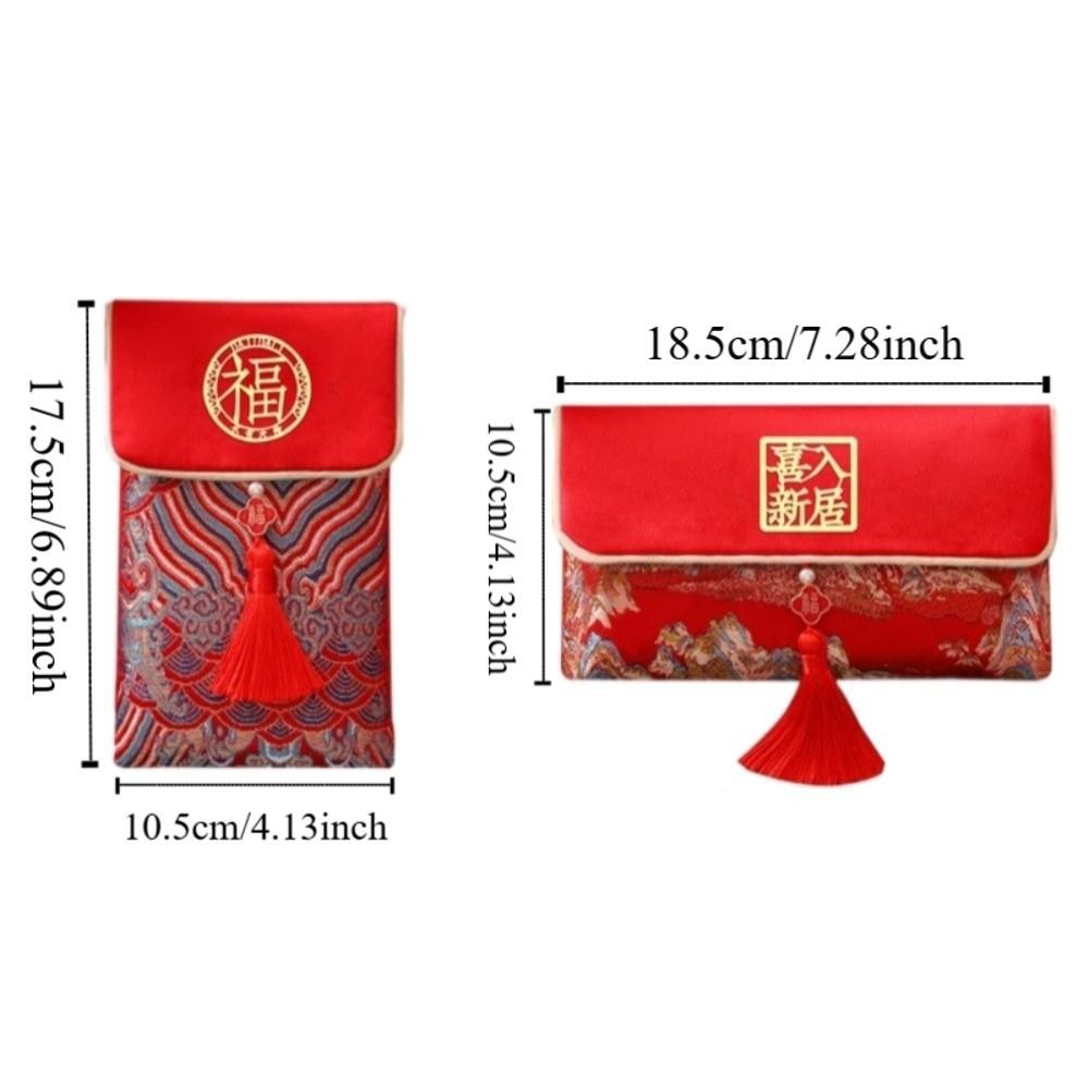 Embroidery Hongbao Best Wishes Red Pockets Large Capacity Brocade Red Envelop  Wedding
