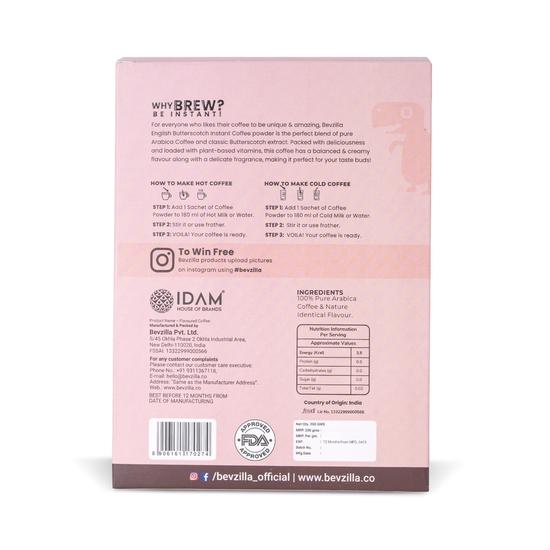 Bevzilla 96 Instant Coffee Powder Sachets (Butterscotch) - 192 Grams| Hot & Cold Coffee| Makes 96 Cups| Arabica Coffee