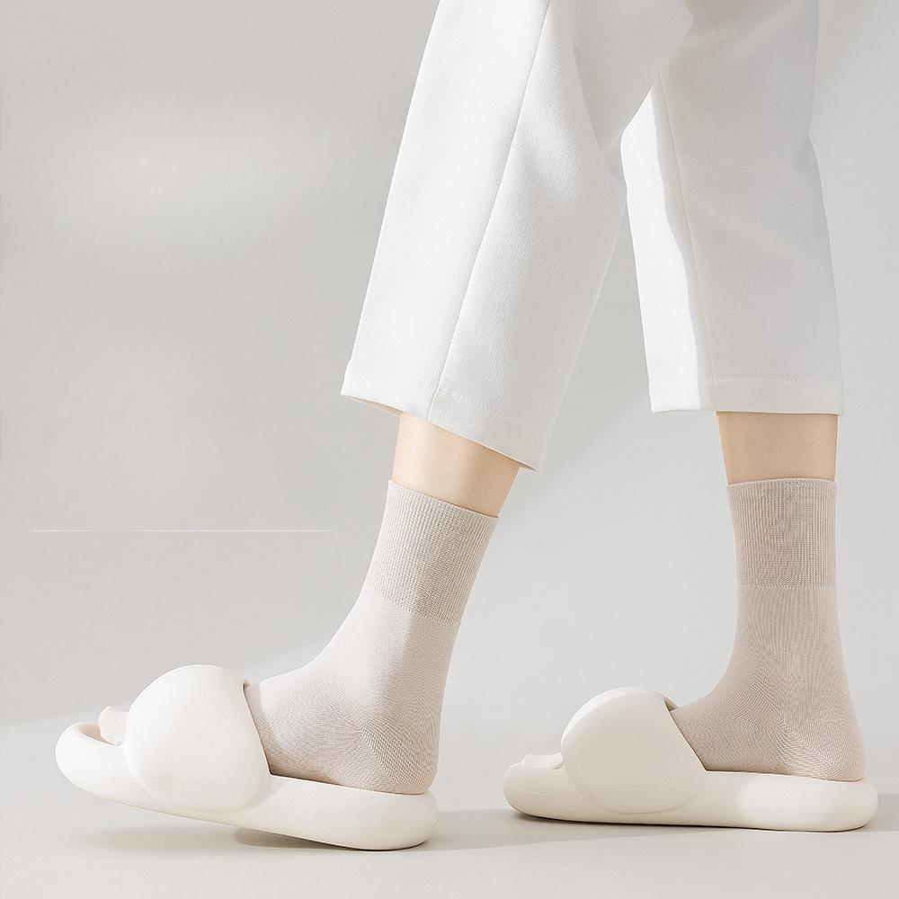 5 Pairs of Women's Spring and Autumn Boneless Antibacterial Mid Calf Elastic Socks